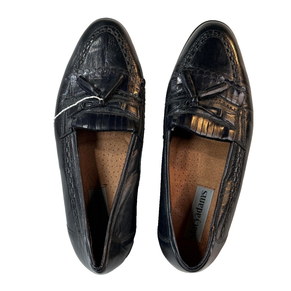 Stacy Adams Dress Shoes Mens Size 8 Black Leather Tassel Slip On Made In Spain